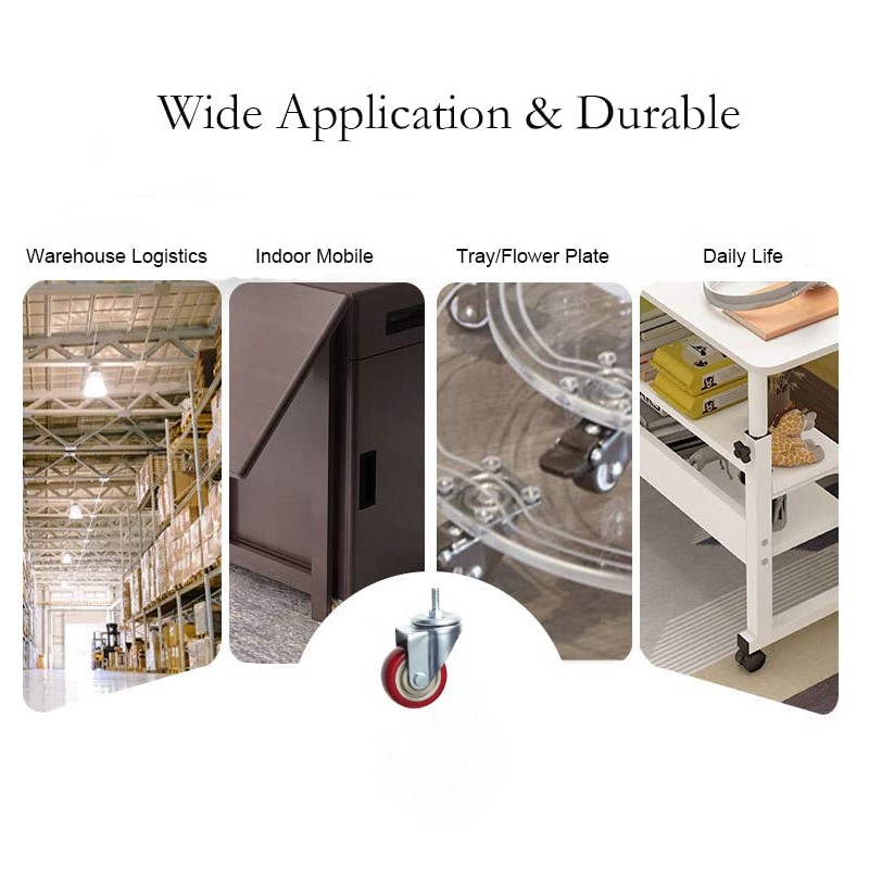Swivel Stem Casters, Heavy Duty Double-Locking Castors with Red PU