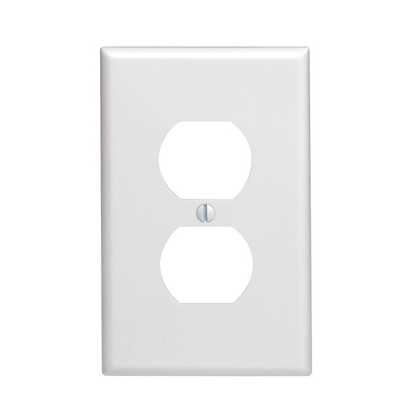 Leviton 80503-W 1-Gang Duplex Device Receptacle Wallplate, Midway Size, Thermoset, Device Mount, White