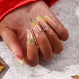 MLEN DIARY Press on Nails Coffin Medium Fake Nails Acrylic Full Cover Stick on Nails Valentines False Nails for Women and Girls (24 PCS)