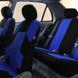FH Group Three Row Set 7 Seater Blue Travel Master Car Seat Covers, Airbag and Split Rear Car Seat Cover Universal Fit Interior Accessories for Cars Trucks & SUV Automotive Seat Covers