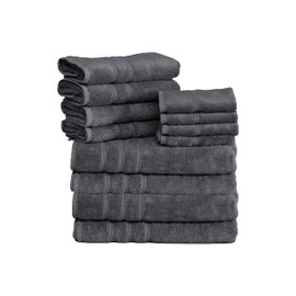 Mosobam Luxury Turkish 12pc Towel Set 30X58 16X30 13X13 Charcoal Gray (Dark Grey) 700 GSM Bamboo Viscose & Aegean Turkish Combed Cotton