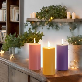 Simplelight Set of 3 Outdoor Waterproof Flameless LED Pillar Candles - 6" Battery Operated Candles with Timer, Pink, Lavender, Yellow Faux Candles (Pink, Lavender, Yellow Color)