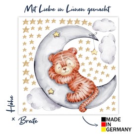 WANDKIND Tiger on the Moon Wall Sticker V321 | Hand Drawn | Sticker Nursery | Wall Sticker for Children's Room Cheetah with Stars Cat Clouds Baby Tiger (50 x 50 cm)