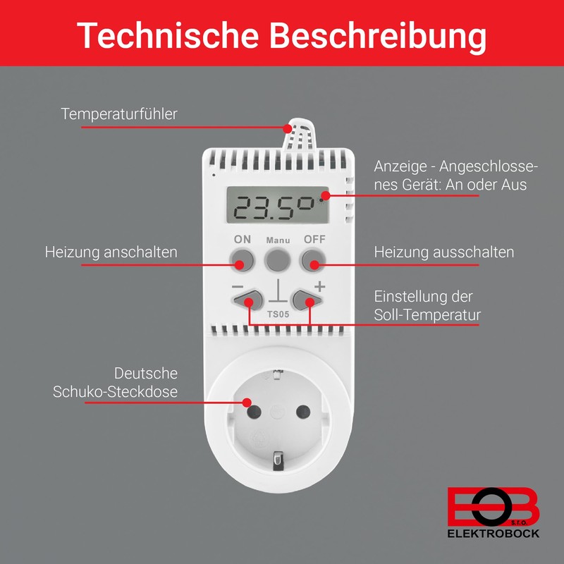 Elektrobock plug-in thermostat TS05 thermostat infrared heating