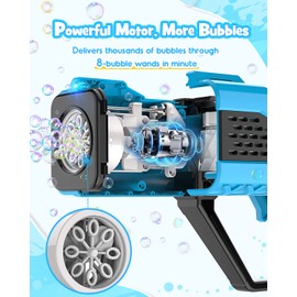 Boerfmo Bubble Gun Machine for Kids - Bubble Blower with 8-Hole Wands & LED Light - Bubble Maker/Blaster Include Bubble Solution & Batteries - Boys Toys Gifts, for Birthday, Parties
