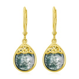 PELOVNY Mother's Day Gifts Celtic Knot Earrings S925 Sterling Silver Moss Agate Earrings Celtic Jewelry Gifts for Women - Gold