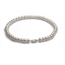 Schmuckwilly 45cm Real Freshwater White Pearl Necklace with 925 Sterling Silver Clasp dsk0005-45, Silver