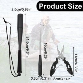 3 Sets Fishing Fish Killer 24.5 cm Aluminium Fish Blackjack Fish Narcotic with Fishing Pliers Fishing Hook Remover Fish Nesthesia Fishing Accessories for Beginners Outdoor Carp Trout Fishing (Black)