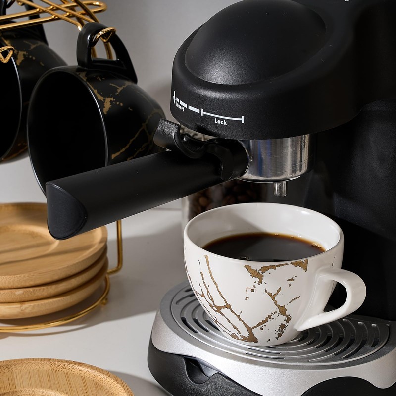LUKA Ceramic Demitasse Espresso Cups Set with Saucers and Metal