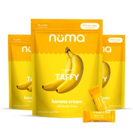 Numa Foods Banana Taffy Candy, Made with Real & Simple Ingredients Low Sugar, High Protein, Low Calorie, All Natural & Gluten Free Banana Cream Taffy - 3 Bags with 10 Individually Wrapped Chews Each