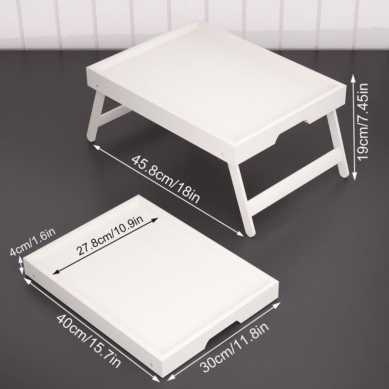 Fibogollo 2 Pack Bamboo Bed Tray Table with Folding Legs,Breakfast