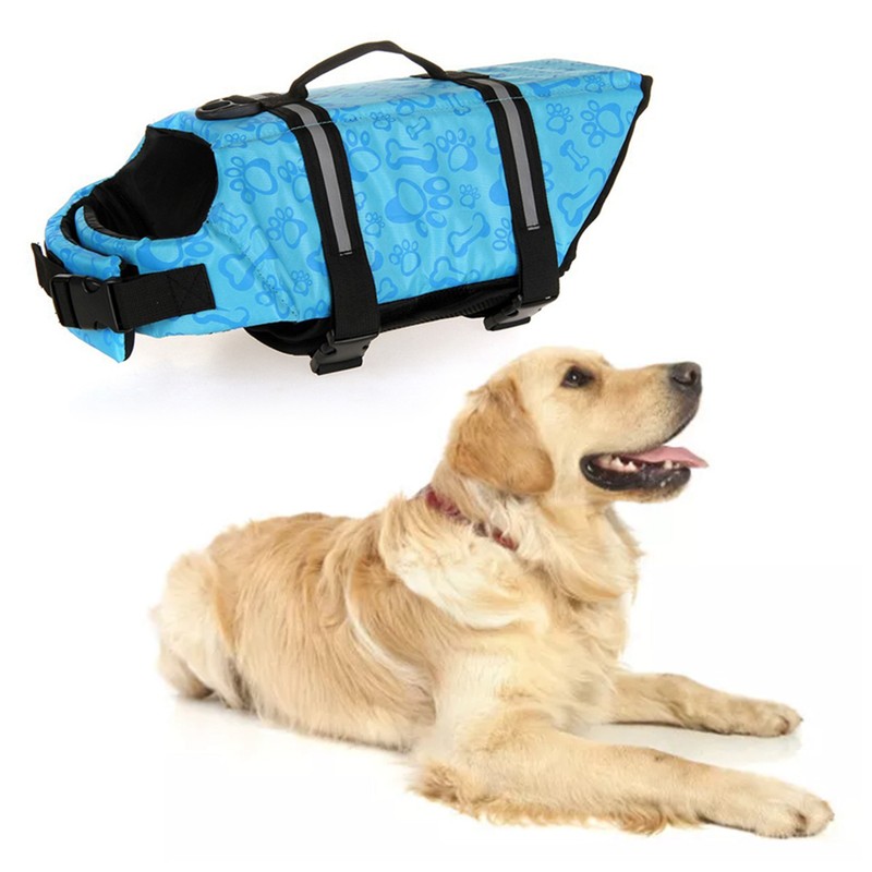 Dog Life Jacket Blue Bone Pattern Reflective Pet Dog Lifesaver