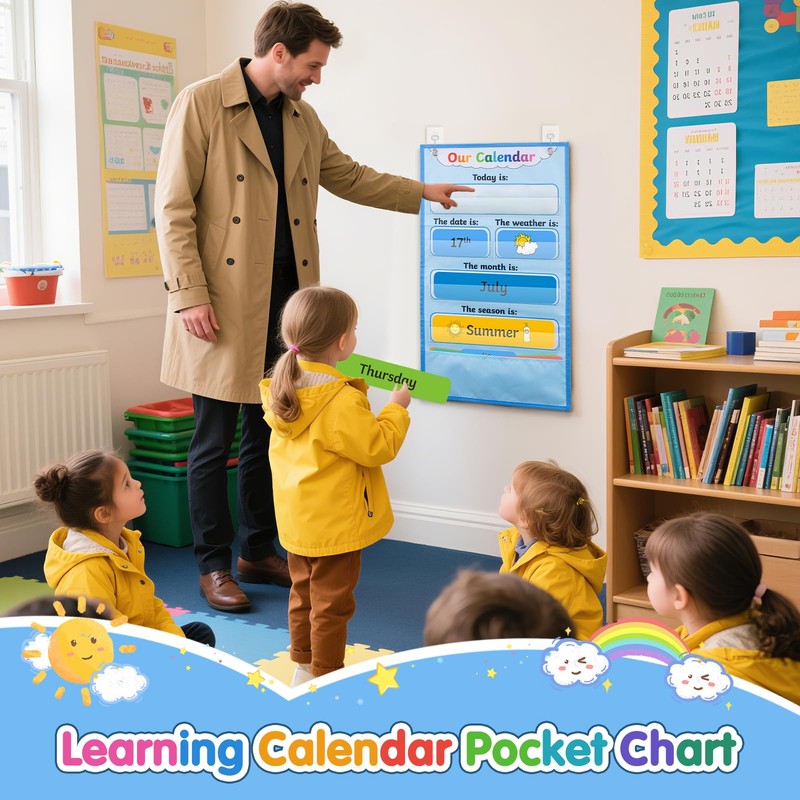 Our Calendar Classroom Calendar with Weather Pocket Chart, Kids Calendar