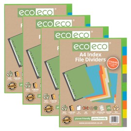 eco-eco A4 50% Recycled Multipunched Reinforced Colour Set 10 Subject Index File Dividers 200mic (Pack of 4) 907608