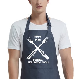 POTALKFREE Grilling Aprons for Men Women - May the Forks be with You Apron, Kitchen Chef Cooking BBQ Grill Gifts for Dad Mom Birthday Husband Wife Christmas Thanksgiving(May The Forks Gray)