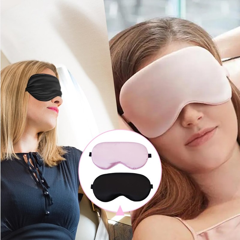 2 Pieces Silk Sleep Mask with Adjustable Strap, Eye Sleep
