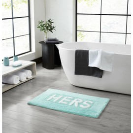 Creative Home Ideas Cotton Bath Rug - Soft Cotton Bath Mat - Bathroom Decor - Water Absorbent and Machine Washable - Measures 21"x34" - Hers- Aqua Blue