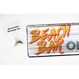 Beach Bar Open Tin Sign - Retro Decorative Metal Sign - Decoration for Party Room Party Room Bar Kitchen Garden Serving Counter - Gift Idea for Cocktail Drinkers Long Drinks Lovers - 28 x 12 cm