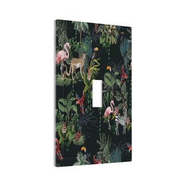 Spshian Decorative Switch Plate Covers Wild Jungle Animals 1 Gang Single Toggle Light Switch Cover Nature Tropical Botanical Plant Jumbo Size Wall Plate Electrical Switchplate Receptacle Plug