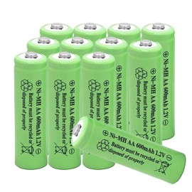 XFULL 12 paquetes de pilas recargables AA Ni-MH de 600 mAh 1.2V tamaño doble A para luces solares al aire libre, controles remotos de TV, juguetes electrónicos