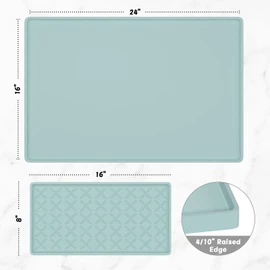 Rnivvi Silicone Coffee Mat, 16" x 24" Waterproof Raised Edge Coffee Bar Mats for Espresso Machine Station Accessories, Heat Resistant Detachable Dish Drying Pad for Kitchen Counter, Shadow Green
