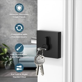 TICONN Matte Black Door Handle Heavy Duty, Reversible Square Door Lever for Bedroom, Bathroom, Rooms (Deadbolt Only, 1 Pack)