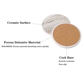 6Pcs Drink Coasters with Holder, Round Marble Style Ceramic Drink Coaster, Absorbent Coaster Set for Home Decor Tabletop Protection, Suitable for Kinds of Cups, Housewarming Gift, 4 Inches