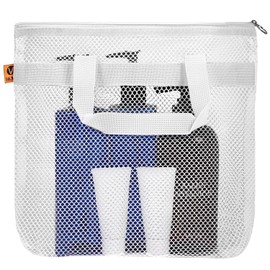 VILAU Mesh Bag, Spa Bag, Mesh Pouch, Net, Hot Spa, Sauna, Spa, Bath, Public Bath, Travel Pouch (White)