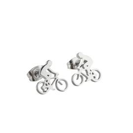 Stainless Steel Riding Bicycle Cartilage Stud Small Tiny Earrings for Women Men Minimalist Creative Hollow out Bike Mini Tragus Post Piercing Lightweight Fashion Statement Jewerly for Ride Lover (Silver)