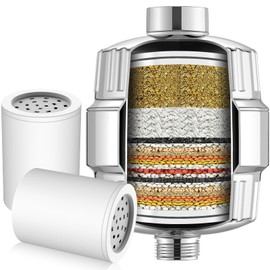 Cobbe High Output Shower Filter for Hard Water - Extra 2 Replaceable Cartridges - Removing Chlorine and Harmful Substance, and Dramatically Improves The Condition of Your Skin, Hair and Nails - Chrome