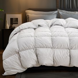 puredown® Goose Down Comforter Queen Size White Feather Down Duvet Luxurious Hotel Bed Comforter 100% Cotton Cover All Season Warmth Duvet Insert with 4 Corner Tabs - 90x88 Inch