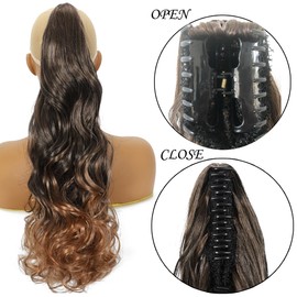 HENSLEELY 22Inch Claw Wavy Ponytail Extension Black to Brown Long Curly Pony Tail Clip in Hair Extensions for Women Fluffy Synthetic Hairpiece for Daily Use(22Inch,T1B30)