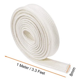 sourcing map Insulation Braid Sleeving, 3.3Ft-8mm High Temp Fiberglass Sleeve White