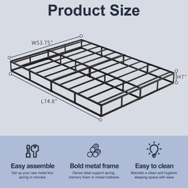 Arhomefurni Box Spring, Metal Frame Mattress Foundation with Fabric Cover, Easy Assembly, Noise-Free (7 Inch, Full)