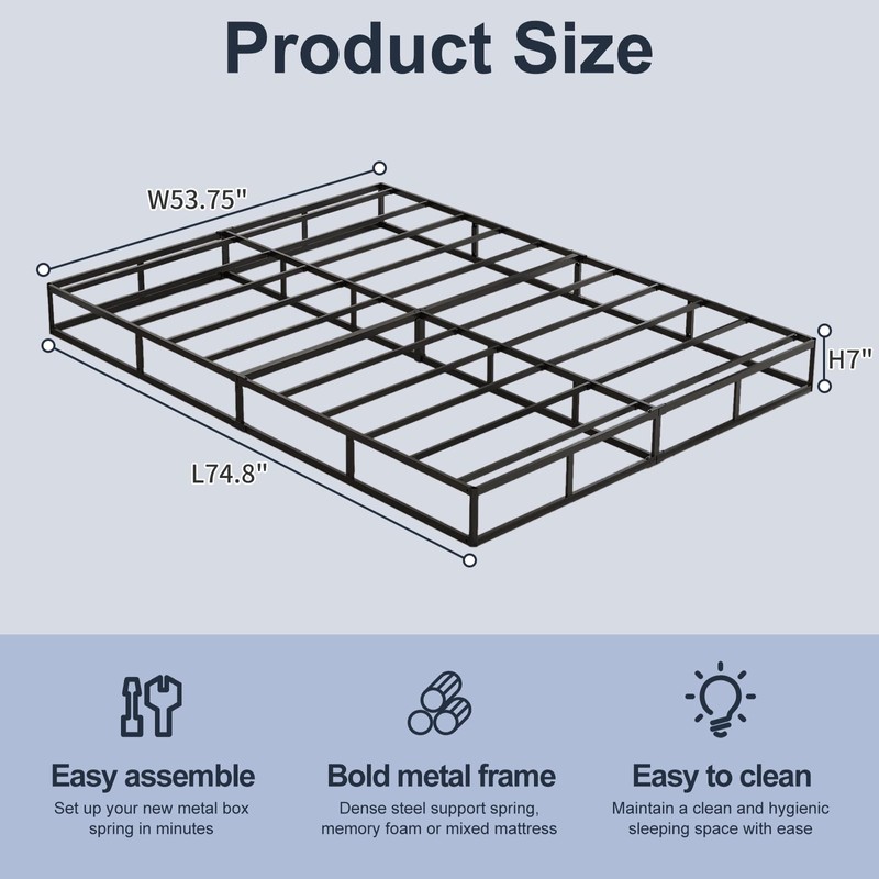Arhomefurni Box Spring, Metal Frame Mattress Foundation with Fabric Cover,