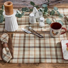 Park Designs Reusable Edgewood Neutral Brown Plaid Placemats Set of 4, 13” x 19” Rectangular Decorative Dinner Mats for Rustic Bohemian Kitchen Table Decor or Antique Farmhouse Dining Room Decoration