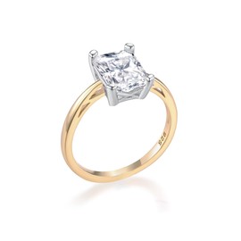 Ladies Ring 9 Carat Gold on Sterling Solid 925 Silver 2.5 Carat Emerald Cut Simulated Diamond Ring Size K - U (Q)