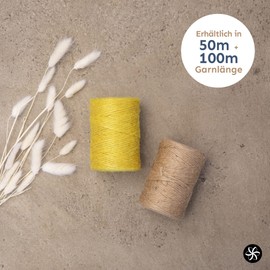 Candini Jute Yarn - Yellow, 100 m Craft Cord - Diameter 2-3 mm Pure Jute - Cord Cord | Premium Quality - Made in England - Parcel Cord, Decoration, Garden, Packaging