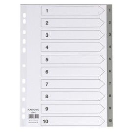 Dividers/Index Sheets, Polypropylene, DIN A4 with Numbers 1–10, Full Coverage, Cover Sheet Made of Sturdy Paper for Labelling, 5-Pack of 10 Dividers, Extra Wide for Organising Files in the Office