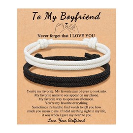 LIAN Adjustable Rope Couples Bracelets Promise Bracelets Boyfriend Girlfriend Anniversary Valentines Day Birthday Bracelet for Him and Her (Boyfriend-Black＆White)