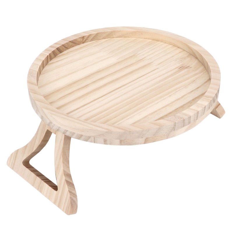 Clip On Tray Natural Bamboo 9.8in Round Home Couch Sofa