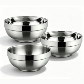 CAMBUY Stainless Steel Cereal Bowls 3 Pack 40 Oz Double Layered Bowl Set