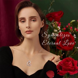 Love Heart Necklace Gifts for Her, 925 Sterling Silver Rose Heart Initial J Letter Pendant Necklace Jewelry Mothers Day Valentines Christmas Gifts for Mom Wife Girlfriend Anniversary Birthday Gifts