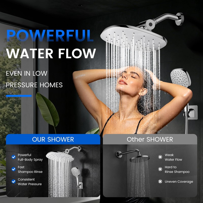 10" Rain Shower Head with Handheld Spray, Dual High Pressure
