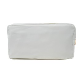 La Sorella Nylon Chenille Makeup Bag, Customizable Pouch Bag, Water-resistent travel bag (White)