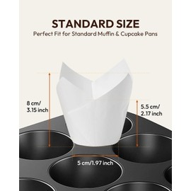 OvenDelite Tulip Cupcake Liners White 200PCS - Parchment Paper Baking Cups for Standard Muffin Pans, Extra-Wide Design, Wedding & Baby Shower Essentials