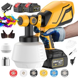 Cordless Paint Sprayer 2024 Upgrades, 750W Brushless Paint Gun with 2 * 4.0Ah Battery, 1200ml High Capacity & 6 Nozzles, High Pressure Electric Paint Sprayer(Yellow)