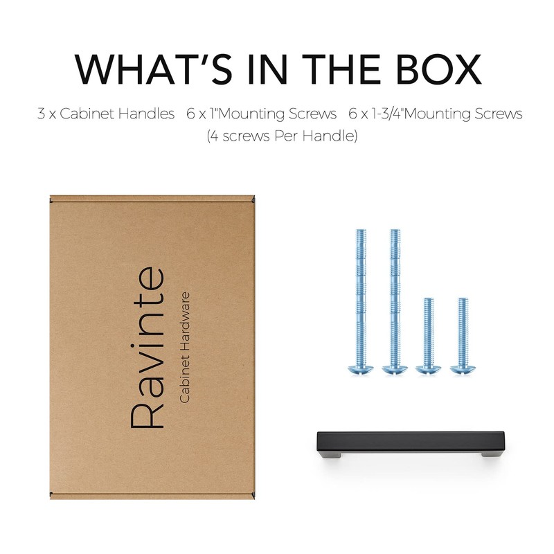 Ravinte 3 Pack 4 Inch Kitchen Square Cabinet Handles Matte