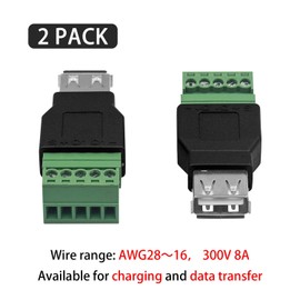 Maxhood USB 2.0 Screw Terminal Block Connector, 2Pack USB 2.0 Type A Female to 5 Pin Screw Terminal Plug Adapter Connector Converter, 2 Pack (USB 2.0 Female Breakout Board)