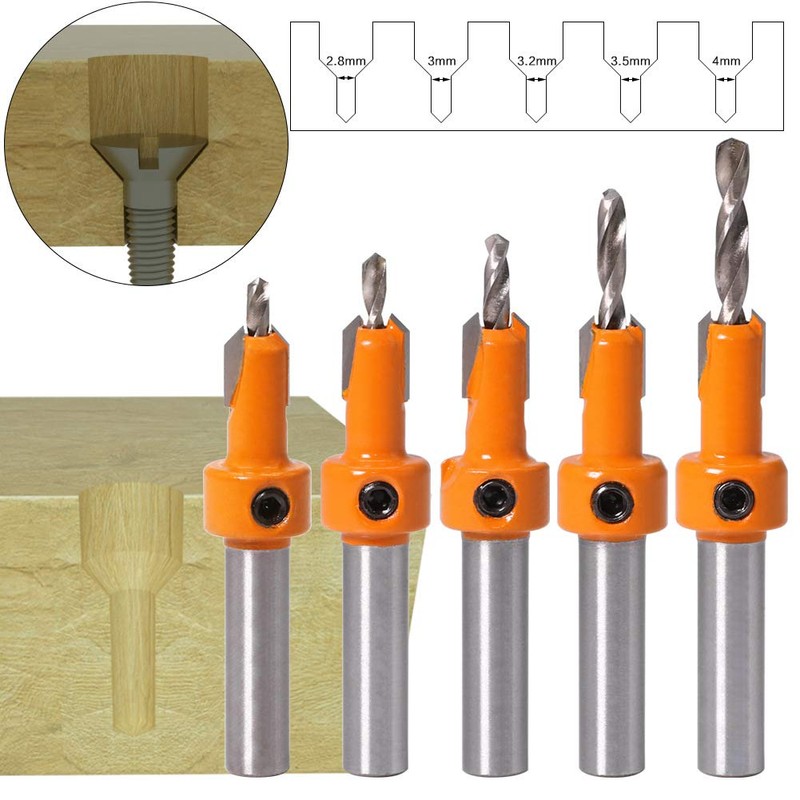 Dophee 5PCS Countersink Drill Bit, Quick Change 8mm Adjustable Countersink